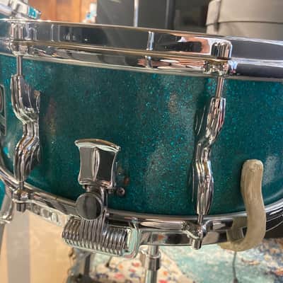 Premier 4-Piece Drum Set, 22", 16", 12" and 14x5.5" Matching Snare Drum, Hardware and Cases, All Original!! 1966 - Aquamarine Sparkle image 13