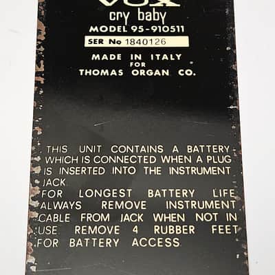 vintage late 60s Vox Cry Baby Wah Model 95-910511 made in Italy Thomas Organ, Very Good Condition, crybaby image 5