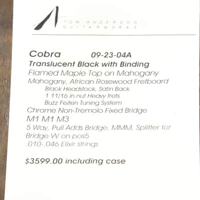 2004 Tom Anderson Cobra T Electric Guitar Trans Black + COA OHSC image 4
