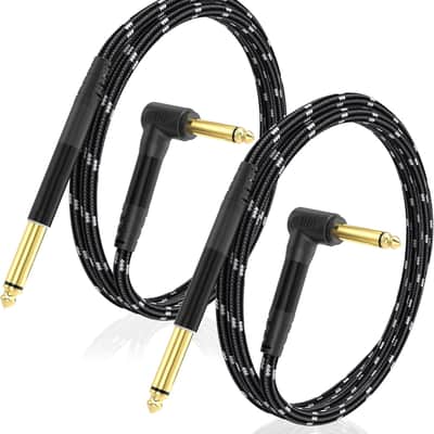 1/4 Inch Guitar Cable 2-Pack, 3.3FT Right Angle to Straight Instrument Cable, Quarter Inch 6.35mm TS Audio Cable for Electric Guitar, Bass, Keyboard, Mixer, Amplifier image 1