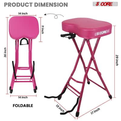 5 Core Guitar Stool 3.15" Padded Chair Foldable Music Seat w Built in Foot Rest Guitar Stand image 9