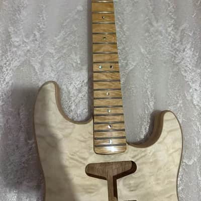 Veneer Tiger Maple Top Mahogany Guitar Strat Style Body with Maple Neck DIY Project image 2