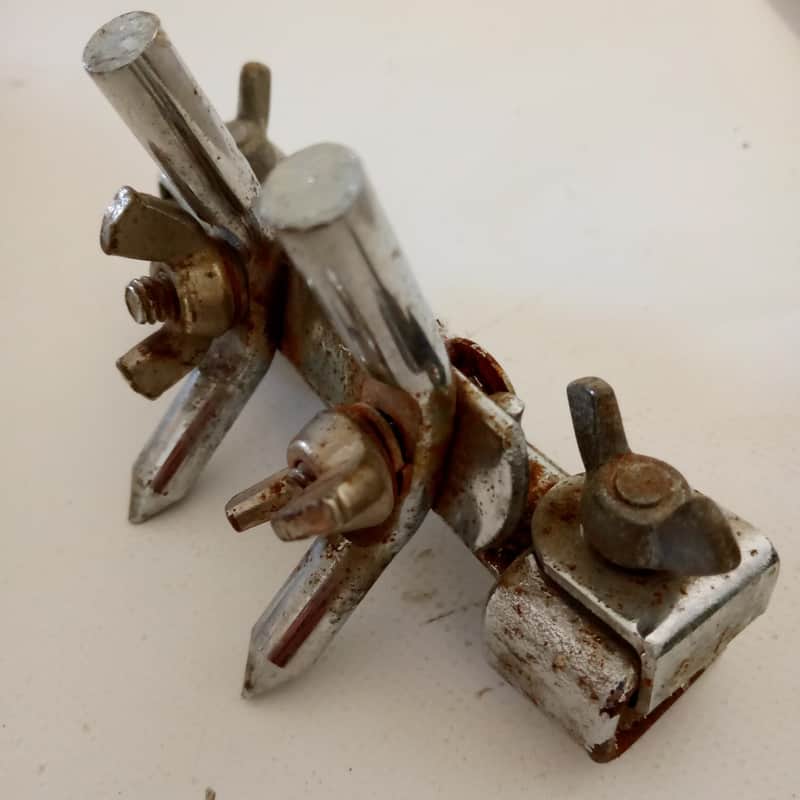 MIJ Bass Drum Spurs Clamp-On Hoop Mount Anchor Double-Spike Leg Vintage60s Japan image 1