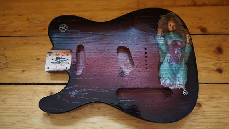 Custom Left handed swamp ash telecaster guitar body painted girl with tattoo Hendrix 2022 image 1