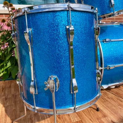 1970s Ludwig Mach 5 Pro Beat Drum Set Blue Sparkle 24/12/13/16 image 9