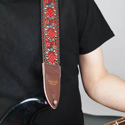 Buckskin Hendrix-Style Woven Guitar Strap Made of Recycled Seatbelt and Vegan Leather image 4