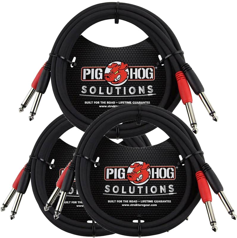 3 Pack Pig Hog 10Ft Solutions Dual Cable 1/4" Mono Male PD-21410 Lifetime Warranty image 1