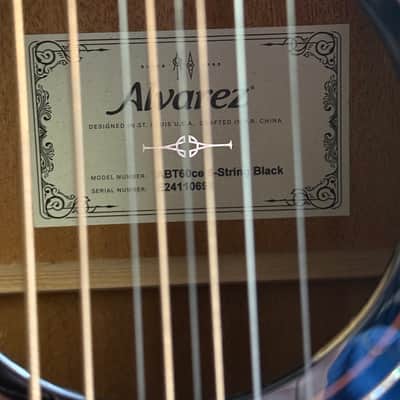 Alvarez ABT60CE8 - 8 String Baritone Acoustic Guitar - Black Gloss image 8