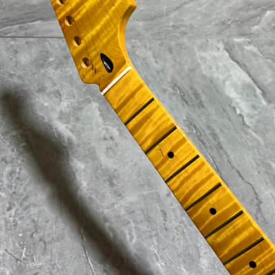 Big head 22Frets yellow Flame Maple Electric guitar Neck gloss DIY part image 3