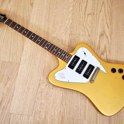 1980s Burny FB-85 F-Bird III Vintage Electric Guitar Gold Mist Poly P-90s, Japan image 12