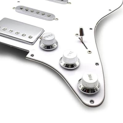White HSS Strat Style Guitar Loaded Prewired Pickguard with Chrome Hardware image 5