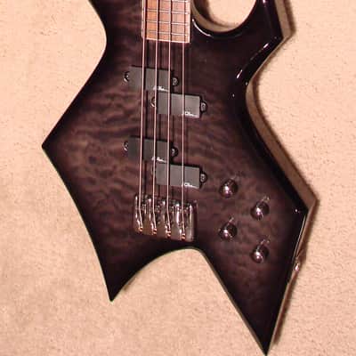 B.C. Rich Warlock Electric Bass Guitar NJ Neck-Thru Series Coffin Case Very Good Condition image 2