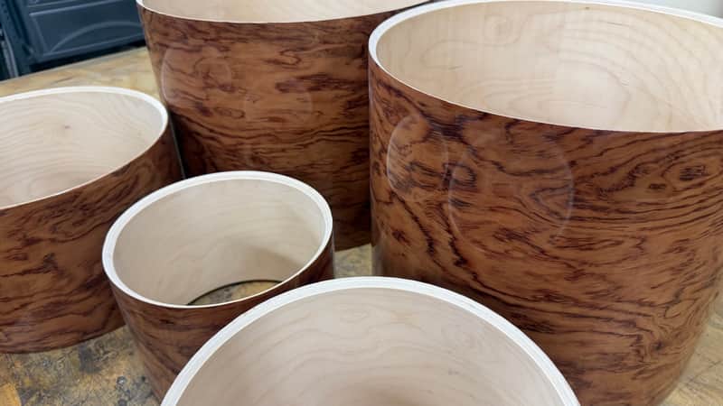 BUBINGA exotic wood and Maple 5 pcs shell set - 5 ply core shells - Clear gloss polished BEST OFFERS ACCEPTED! image 1