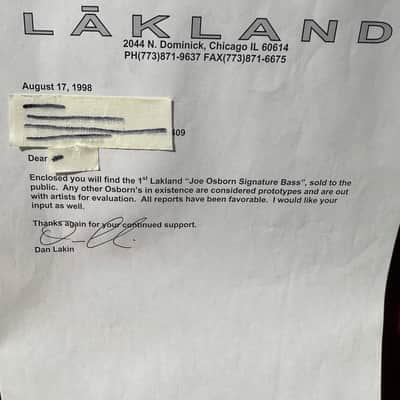 LAKLAND 1ST JOE OSBORN USA SIGNATURE MODEL BASS GUITAR MADE - LIKE NEW 1998 - Shoreline Gold image 3