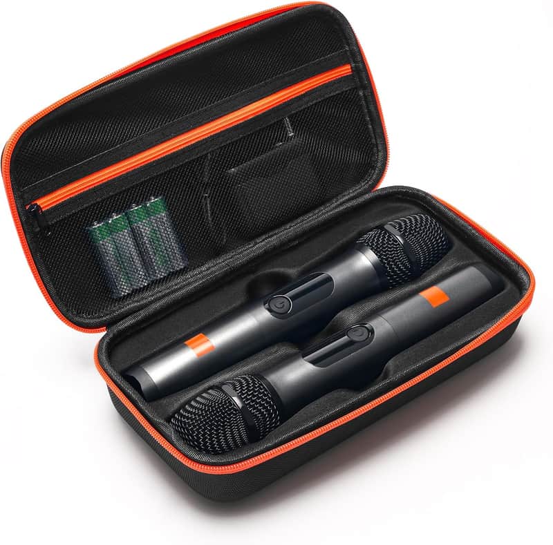 Wireless Microphone Case Compatible with JBL Wireless 2 Microphone, Wireless Mic Case with 2 Zippers Handheld Dual Mic Travel Bag Made of EVA Black Portable Mic Storage Bag for Singing image 1