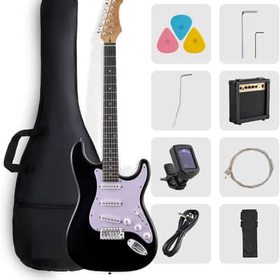 39-Inch Electric Guitar Starter Kit Complete starter kit with electric guitar, amp, strap, plectrum, tuner, strings, cable and guitar bag - Suitable for beginners (black) image 1