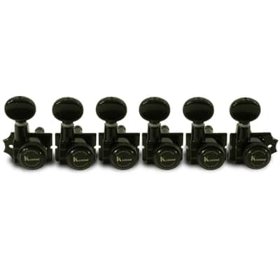 Kluson 6 In Line Locking Revolution Series H-Mount Non-Collared Tuning Machines With Staggered Posts Black
