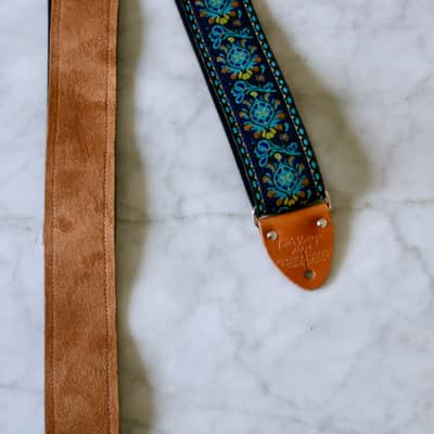 Vintage 70s Blue 'Peacock' Hippie Guitar Strap Replica image 5