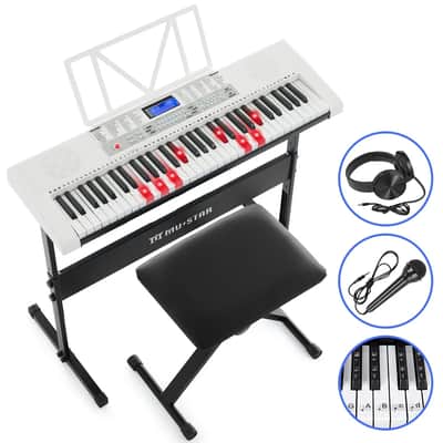 MUSTAR White 61Key Lighted Up Electric Keyboard Bench,Stand,Headphone,Microphone image 2