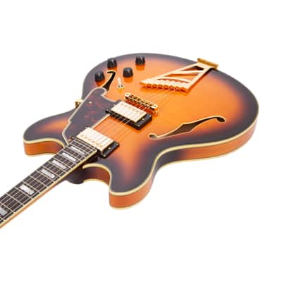 2016 D'Angelico Excel DC Semi-Hollow Electric Guitar w/Stairstep Tailpiece, Vintage Sunburst, S16006YYYY image 2