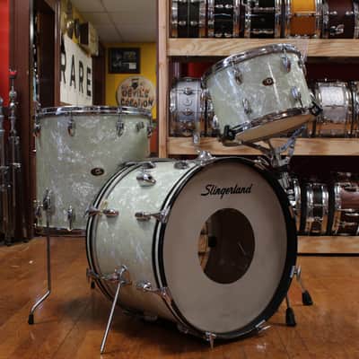1960s Slingerland Gene Krupa Deluxe Outfit in White Marine Pearl 14x20 9x13 16x16 image 1