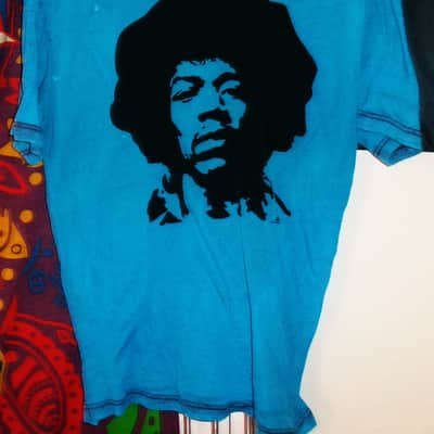 jimi hendrix face long baby blue L women 2000s unisex tee - blues rock guitar fire image 2
