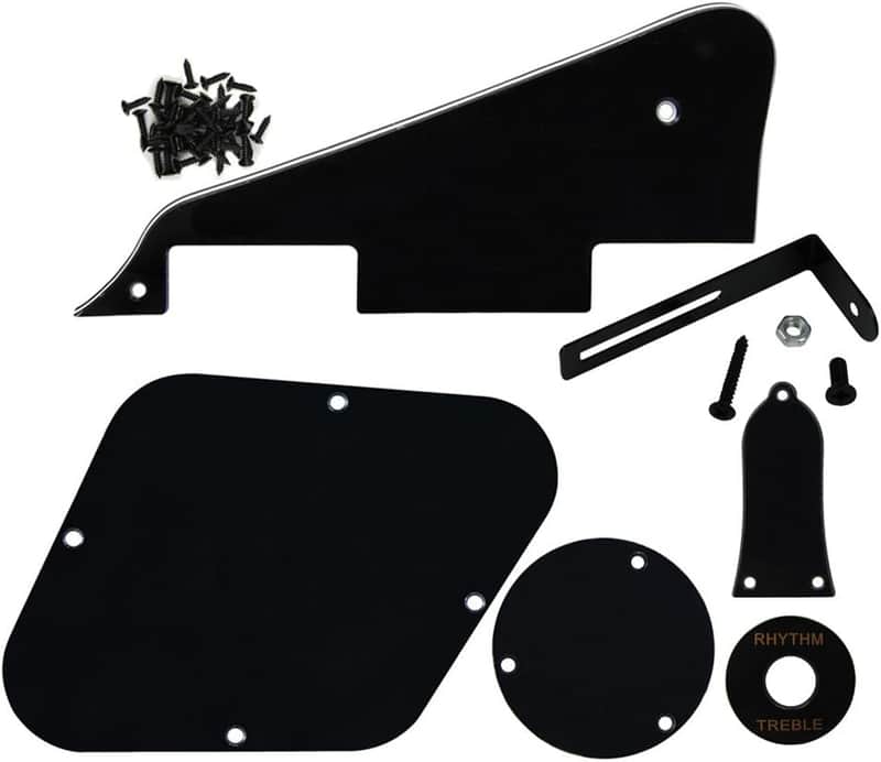 3Ply Black Pickguard Back Plate Screws Set & Switch Ring & Truss Rod Cover Plate & Black Bracket Fit Gibson Les Paul Pickguard Replacement image 1