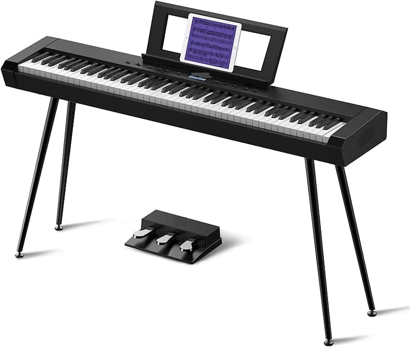 88 Key Full-Weighted Digital Piano, Electric Piano Keyboard for Beginner, Dual 30W Speakers, Graded Hammer Action 88 Keys, Triple Pedal, Bluetooth/USB/MIDI, Retro Matte Black image 1