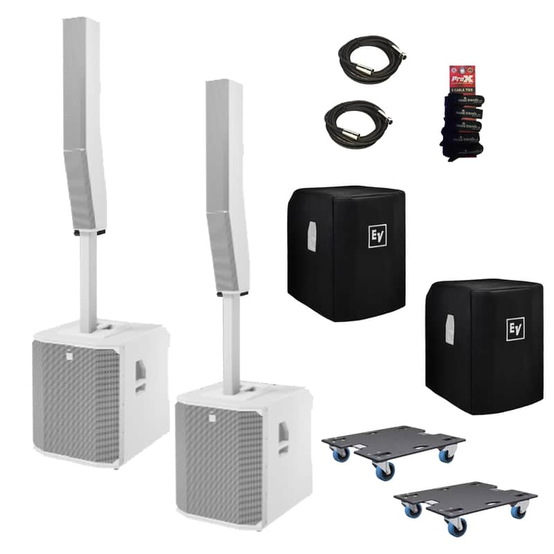 Bundle of 2 Electro-Voice White EVOLVE 90 18" Column Systems w/ dolly's + Covers & XLRs image 1