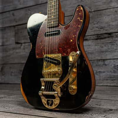 Fender Custom Shop Limited Edition Bow Tie Telecaster Custom Relic with Gold Hardware - 3A Rosewood Fingerboard, Black with Aged Natural Back and Sides image 5
