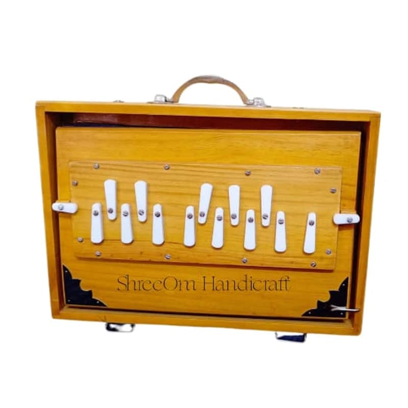 Shruti Box With Padale Indian Yellow Teak Plywood Classic Shruti Box/Case 13 Stopper Musical Instrument For Bhajan Kirtan/Sound Therapy image 1