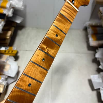 Stainless steel 22fret Roasted flame Maple Electric guitar neck Satin 25.5in parts image 3
