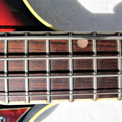 Beatle Bass Copy, 1960's, Japan, Scroll Headstock, Sunburst, Case image 12