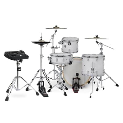 FREE TOM REBATE! - DW DWe 4pc Complete Electronic/Acoustic Drum Set w/Roland V51 White Marine image 3
