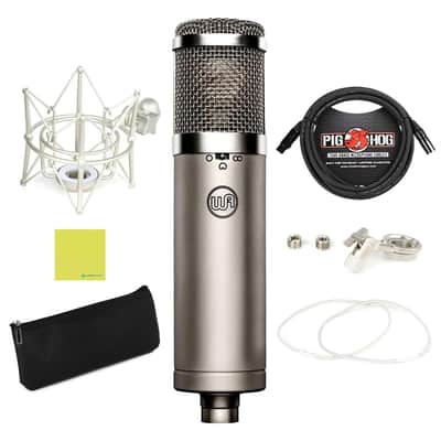 Warm Audio WA-47jr FET Large-Diaphragm Condenser Microphone (Nickel) Bundle with Pig Hog PHM10 10ft Microphone Cable, Shock Mount, Mic Leather Bag and Instrument Polishing Cloth image 1