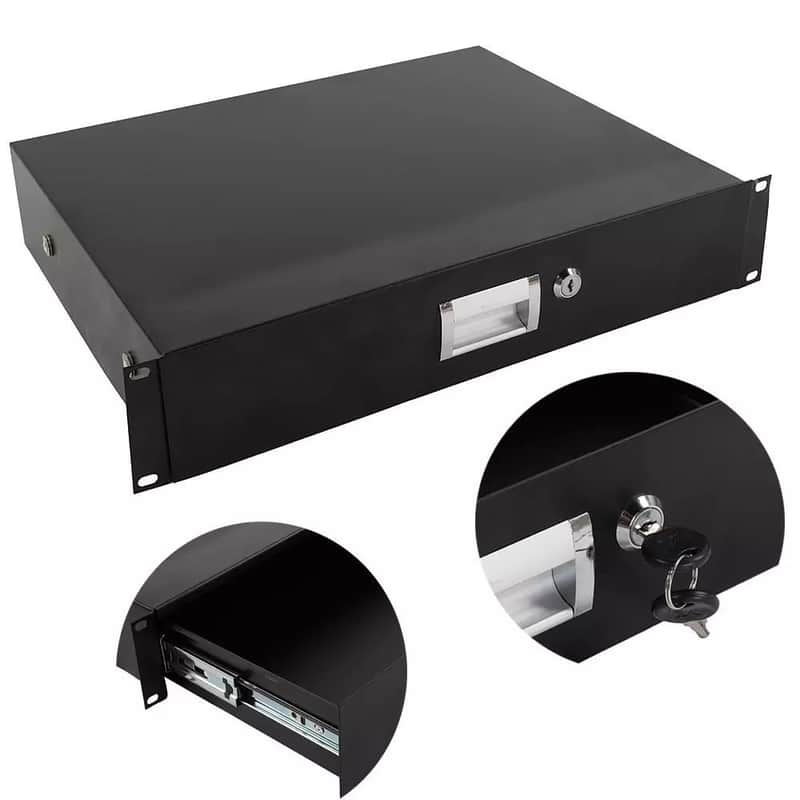 19 " Rack Mount 2U Locke Drawer Audio Dj Server Rack Storage Cabinet With Keys image 1