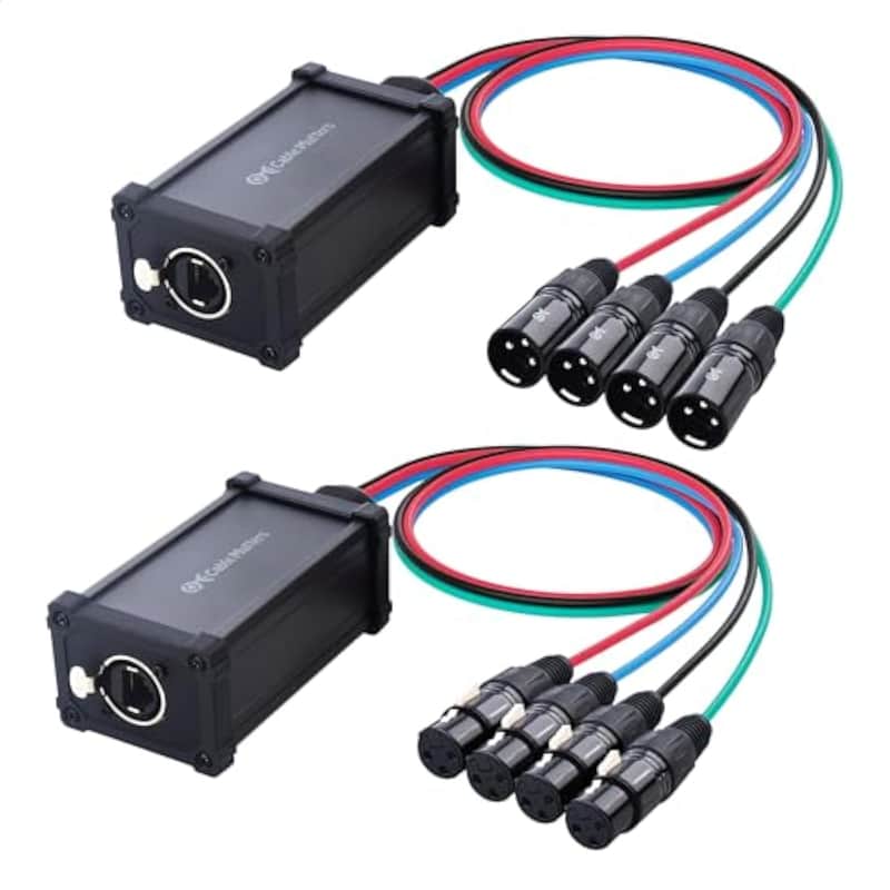 Xlr Audio Over Ethernet Snake With 2 Boxes - 4X Xlr-Male Pigtail Box And 4X Xlr-Female Pigtail Box, Xlr Snake 4 Channel, Compatible With Ethercon Connector, Black image 1