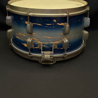 Slingerland Hollywood Ace Swing Radio King model 1-ply snare drum 14" x 7" 1939-1954 - Duco Blue Silver image 12