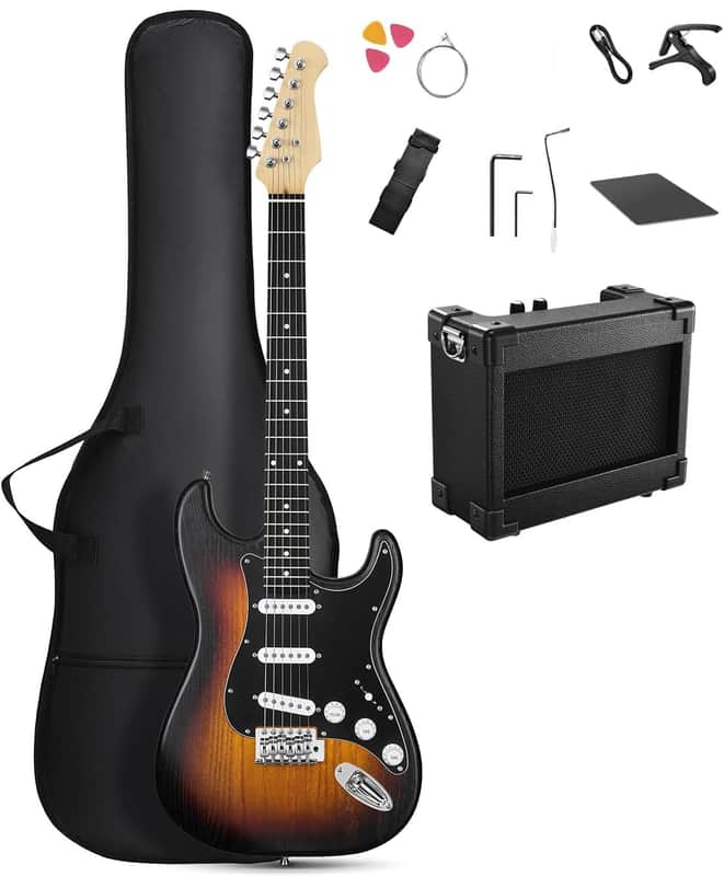 Electric Guitar 39” Beginner Electric Guitar Kit with Amp, Classic SSS Pickup Complete with Gig Bag, Tuner, Capo, Strap, Picks image 1