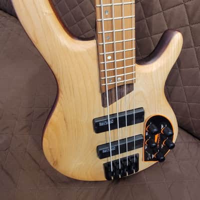 Cort B4ELEMENTOPN Mahogany Body Ash Top 5pcs Walnut & Panga Panga 4-String Electric Bass Guitar w/Hard Case image 5