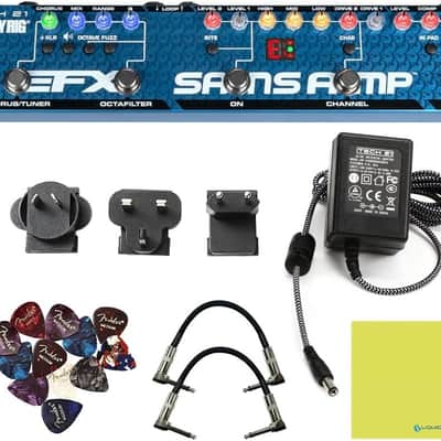 Tech 21 FR-BASS-V2 SansAmp Bass Fly Rig V2 Bundle w/ 2x Strukture S6P48 Woven Right Angle Patch Cables, 12x Fender Picks and Liquid Audio Polishing Cloth image 1