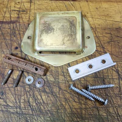 Vintage RARE 1964 Kay Airline Vanguard Gold Bridge Cover Bridge with Studs Tailpiece with Installation Screws Luthier Parts image 1