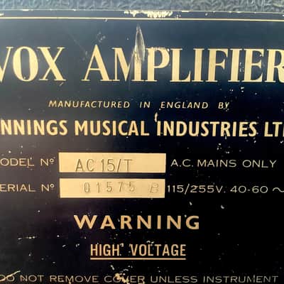 Vox AC-15/T Twin 2-Channel 15-Watt 2x12" Guitar Combo 1963 - 1965 - Black with Brown Diamond Cloth image 8