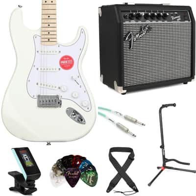 Squier Affinity Series Stratocaster Electric Guitar and Fender Amp Bundle - Olympic White with Maple Fingerboard image 1