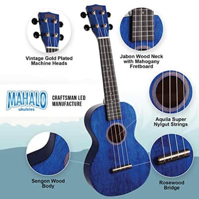 Mahalo Hano Series MH2 Concert Ukulele Transparent Blue image 2