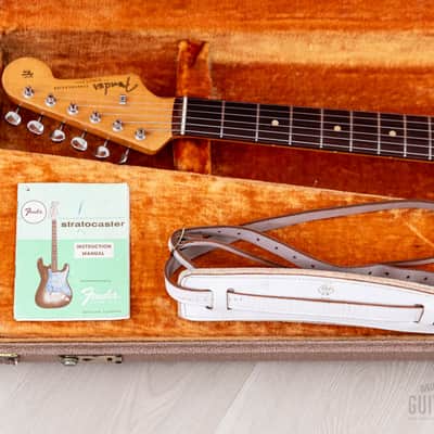 1961 Fender Stratocaster Vintage Guitar Sunburst Slab Board w/ Flame Neck, Hangtag, Strap & Case image 24