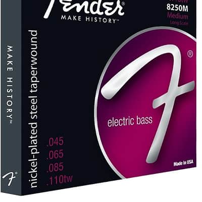 Fender 8250 Bass Strings, Nickel Plated Steel Taperwound, Long Scale, 8250M .045-.110 Gauges, (4) Standard