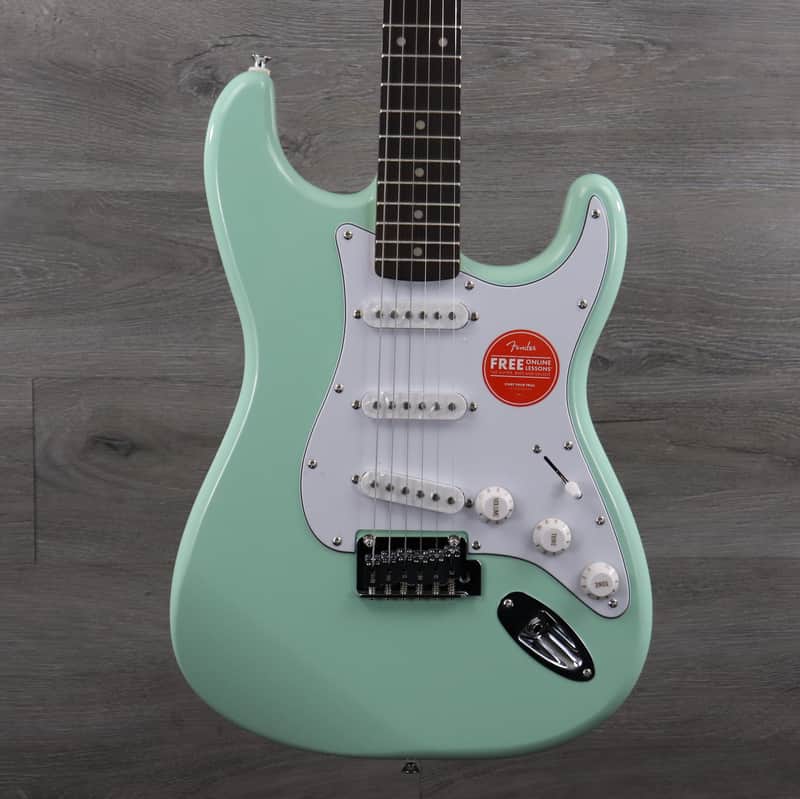 Squier FSR Affinity Series Stratocaster Laurel Fretboard White Pickgaurd Surf Green image 1