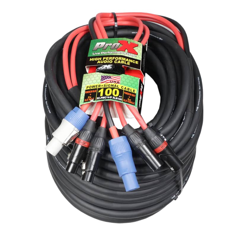 Power Cable w/ PowerCon Blue & (2) XLR Male to Gray & (2) XLR Female 100 ft image 1