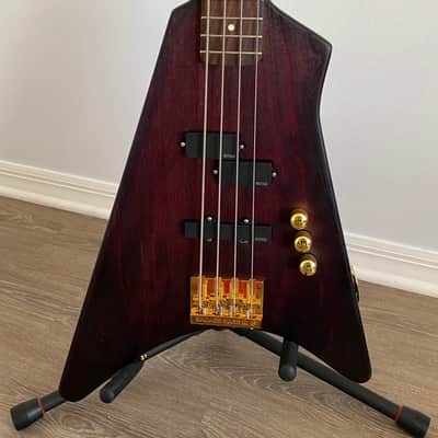 Custom Offset V Bass P/J Pickups with Precision Neck Translucent Dark Red/Maroon Sunburst image 2